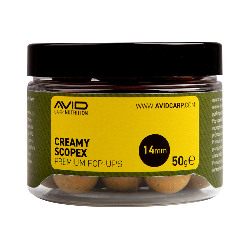 AVID Creamy Scopex Pop Up Boilies plaukiantys masaliniai boiliai (14 mm, 50 g)