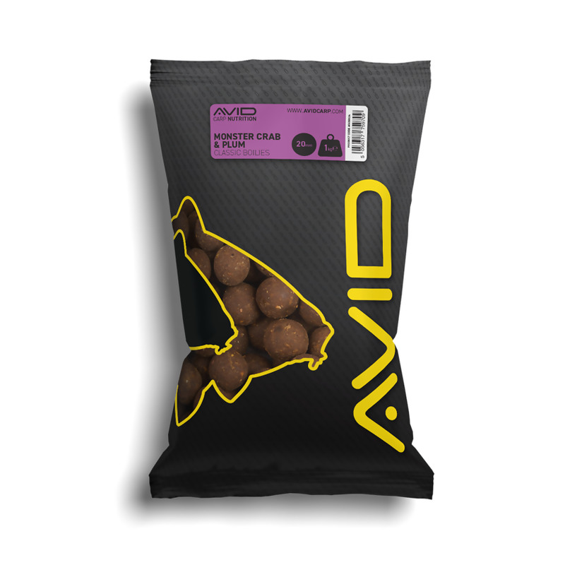 AVID Monster Crab & Plum Feed Boilies pašariniai - šeriminiai boiliai (20 mm, 1 kg)