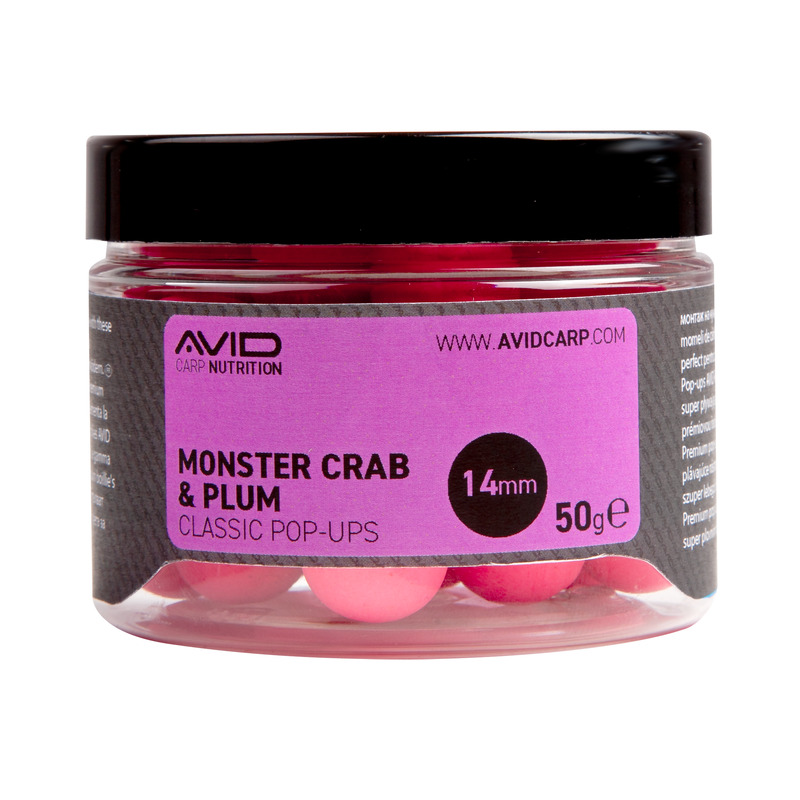 AVID Monster Crab & Plum Pop Up Boilies plaukiantys masaliniai boiliai (14 mm, 50 g)
