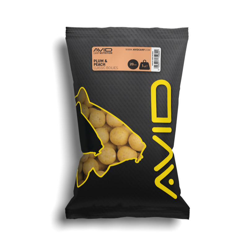 AVID Plum & Peach Feed Boilies pašariniai - šeriminiai boiliai (20 mm, 1 kg)