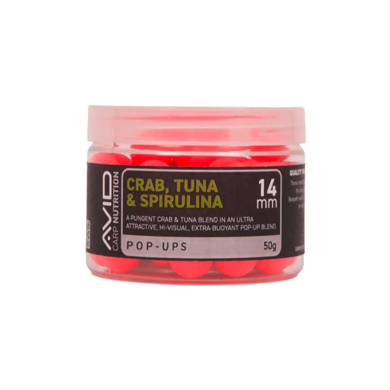 AVID Crab, Tuna & Spirulina Pop Up Boilies plaukiantys masaliniai boiliai (14 mm, 50 g)