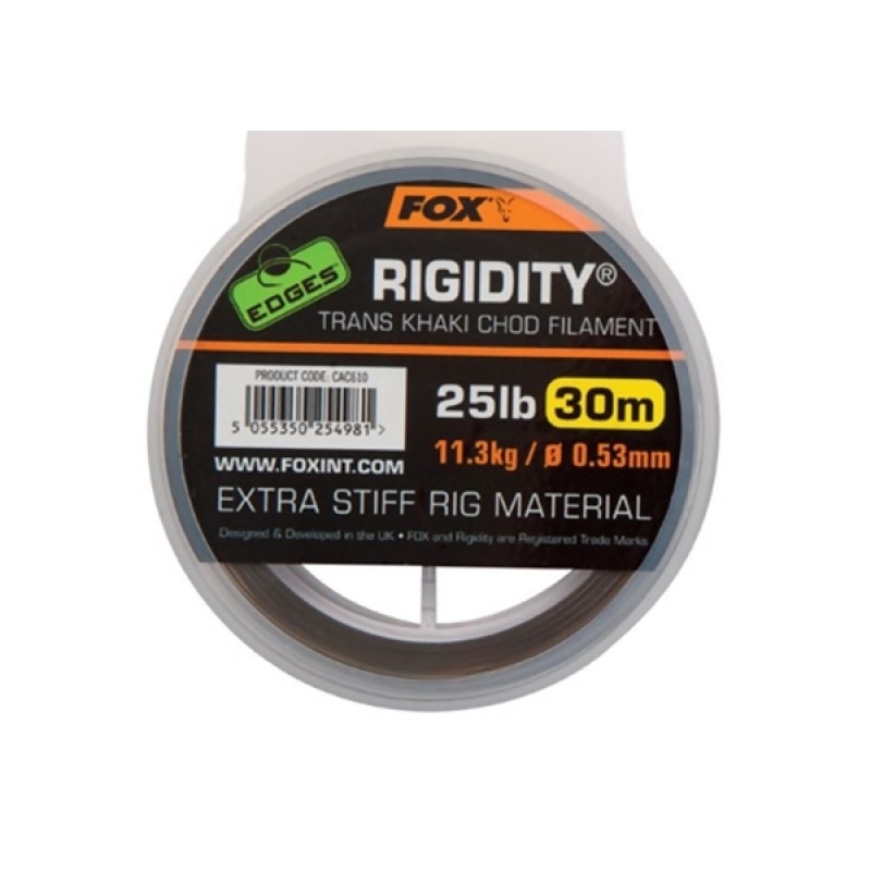 FOX Edges Rigidity Extra Stiff Chod Filament Trans Khaki filamentinis valas (11.3 kg / 25 lb, 0.53 mm, 30 m)