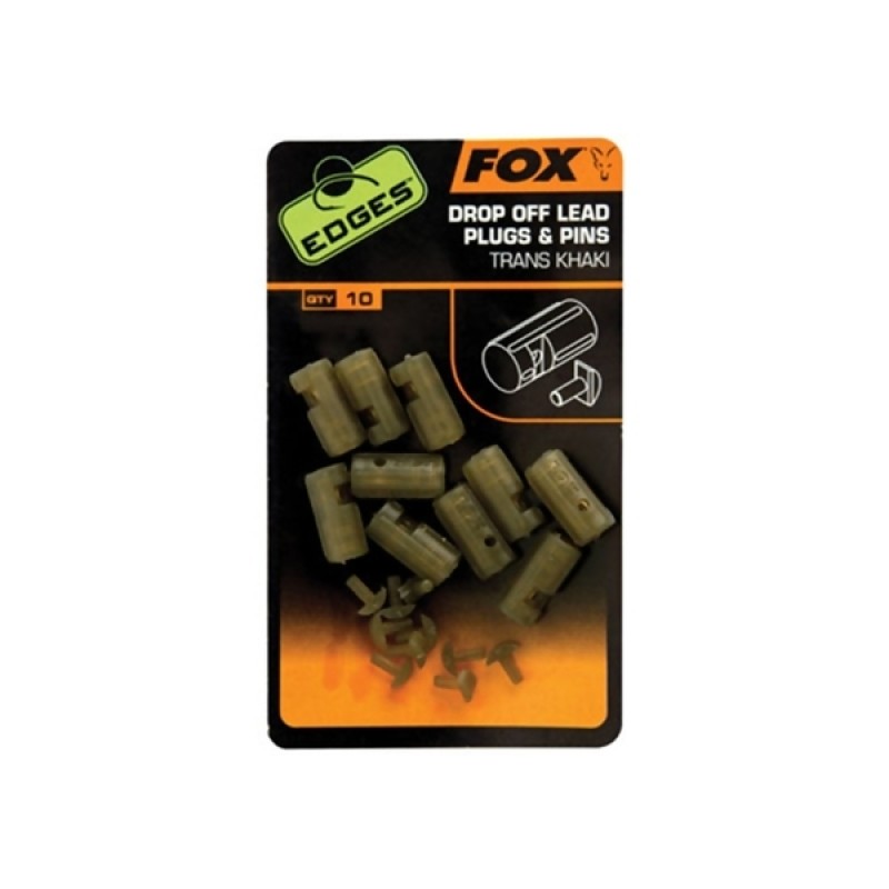 FOX Edges Trans Khaki Drop Off Lead Plugs & Pins sistemėlių elementai (10 vnt.)