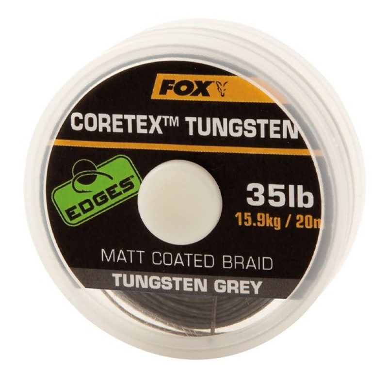 FOX Edges Coretex Tungsten Matt Coated Braid Hooklink Line pintas valas pavadėliams (9.07 kg / 20 lb, 20 m)