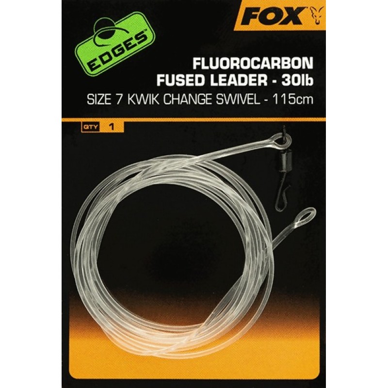 FOX Edges Kwik Change Fluorocarbon Fused Leaders fluorokarboninis vedantis valas (13.6 kg / 30 lb, 115 cm, 10 numerio suktukai).