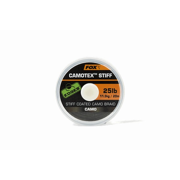 FOX Edges Camotex Stiff Coated Braid Hooklink Line Camo pintas valas pavadėliams (11.3 kg / 25 lb, 20 m) FOX Edges Camotex Stiff Coated Braid Hooklink Line Camo pintas valas pavadėliams (11.3 kg / 25 lb, 20 m)