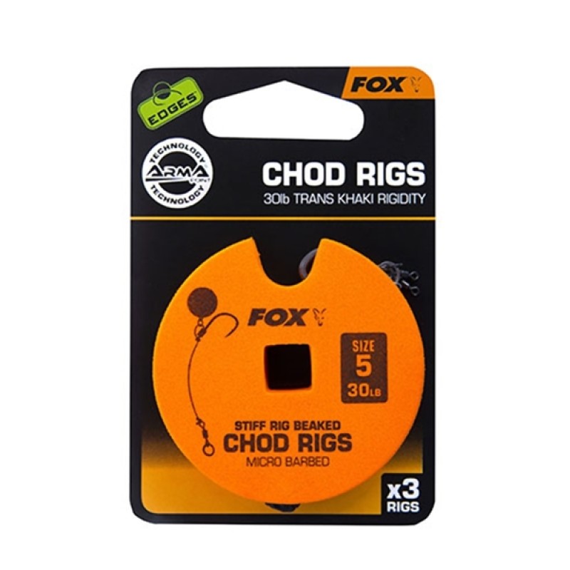 FOX Edges Chod Standart Rigs karpiniai pavadėliai (13.6 kg / 30 lb, 5 dydis, 3 vnt.)