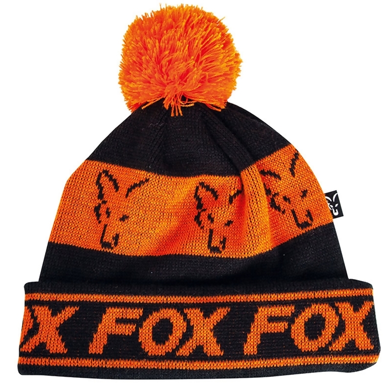 FOX Black & Orange Lined Bobble Hat kepurė