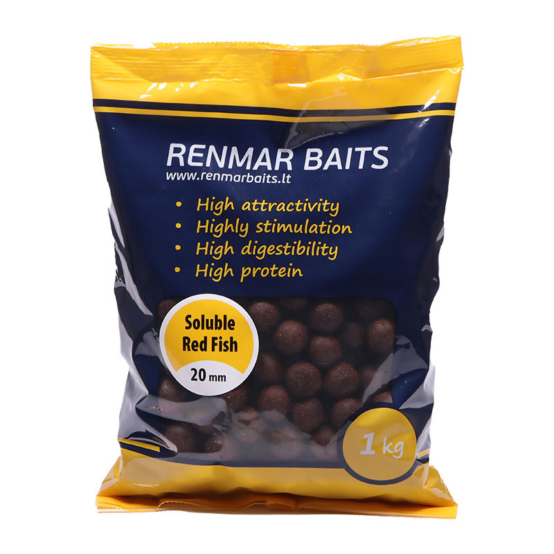 RENMAR BAITS Soluble Red Fish Feed Boilies tirpūs pašariniai - šeriminiai boiliai (20 mm, 1 kg)
