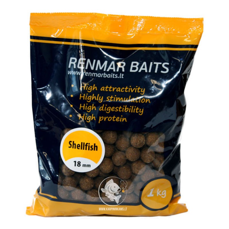 RENMAR BAITS Shellfish Feed Boilies pašariniai - šeriminiai boiliai (18 mm, 1 kg)