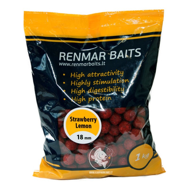 RENMAR BAITS Strawberry Lemon Feed Boilies pašariniai - šeriminiai boiliai (18 mm, 1 kg)