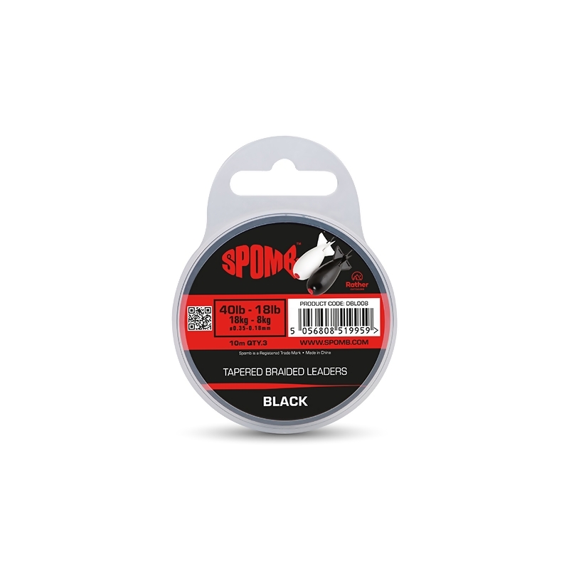 SPOMB Tapered Braided Leader Black pintas kūginis vedantis valas (0.35-0.18 mm, 40-18 lb, 10 m., 3 vnt.)