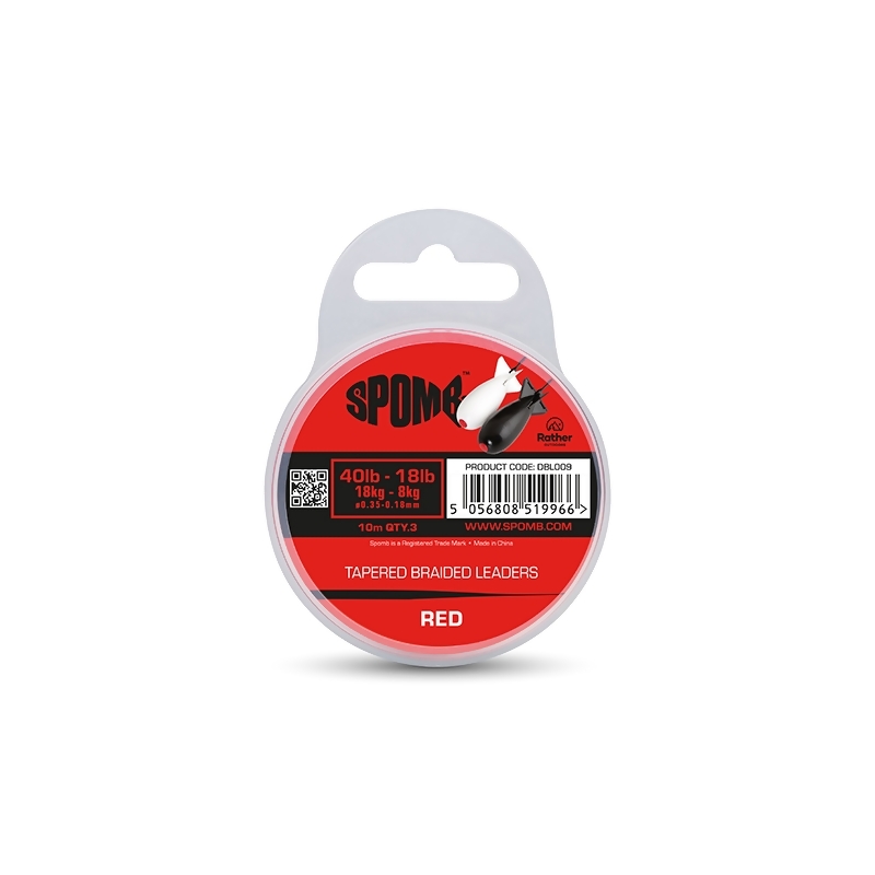 SPOMB Tapered Braided Leader Red pintas kūginis vedantis valas (0.35-0.18 mm, 40-18 lb, 10 m., 3 vnt.)